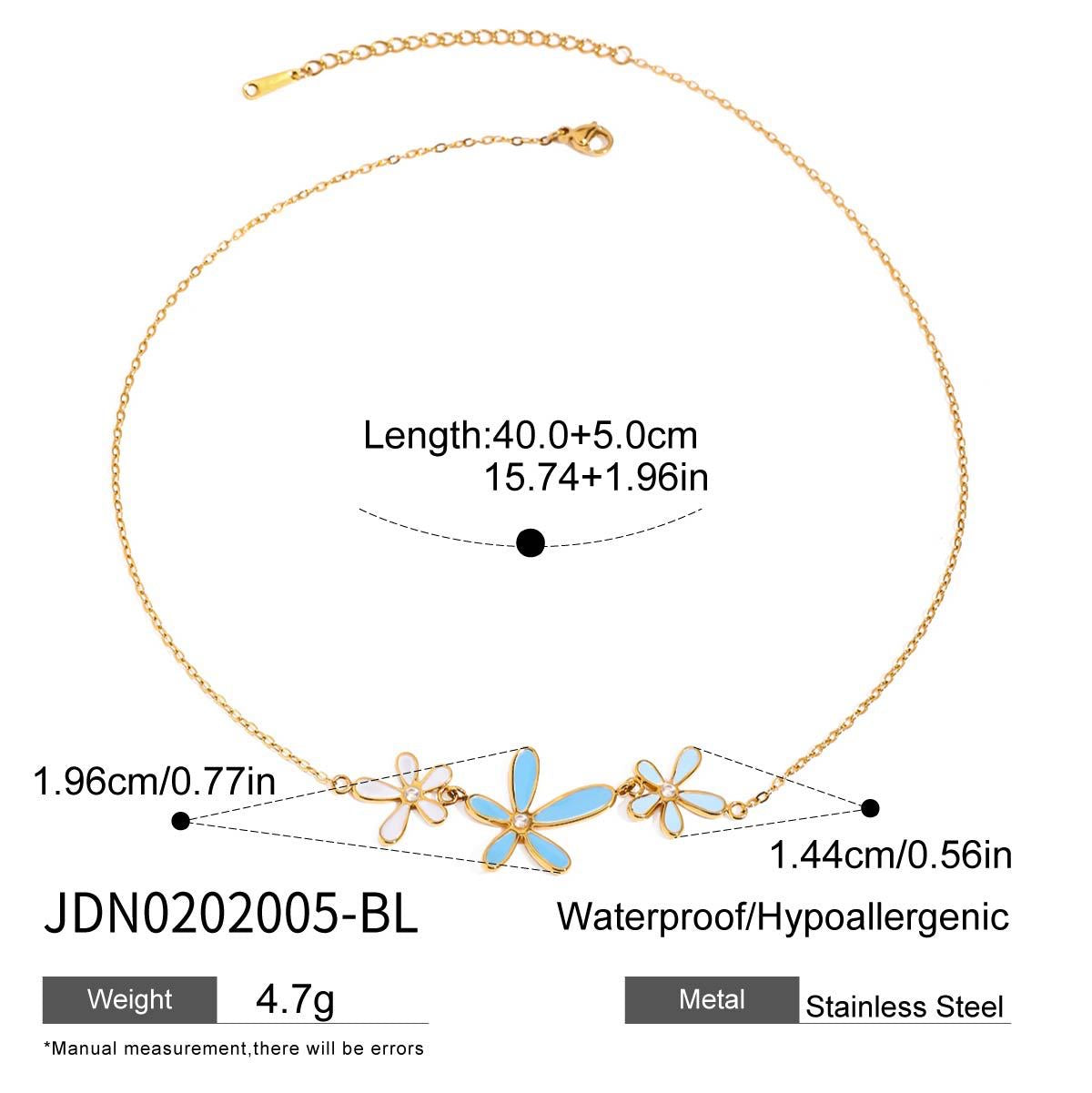18K Gold Blue Flower Dainty Pendant Necklace