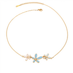 18K Gold Blue Flower Dainty Pendant Necklace & Bracelet Set