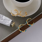 18K Gold Modern Charm Pearl Turquoise Hoop Earrings