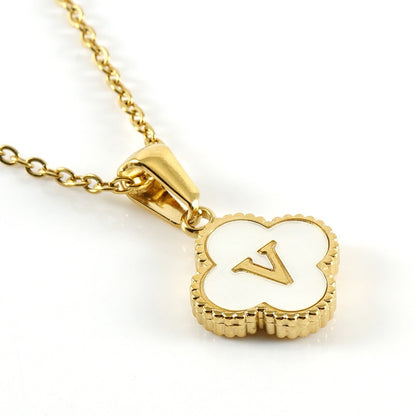 18K Gold Initial Clover Pendant Necklace