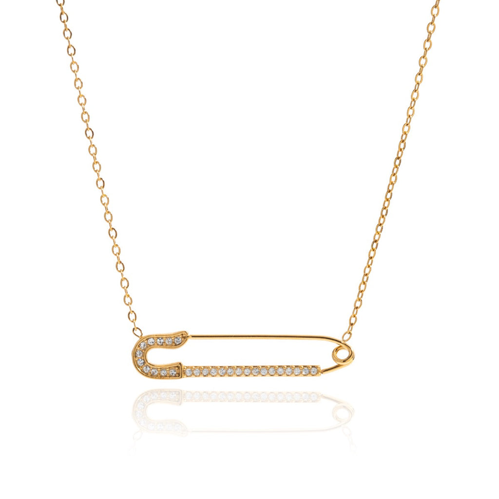 18K Gold Safety Pin Pendant Dainty Chain Layered Necklace Set