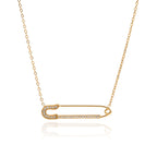 18K Gold Safety Pin Pendant Dainty Chain Layered Necklace Set
