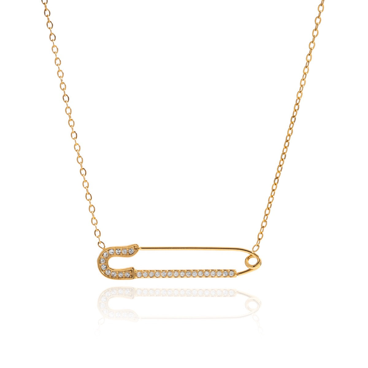 18K Gold Safety Pin Pendant Dainty Chain Layered Necklace Set