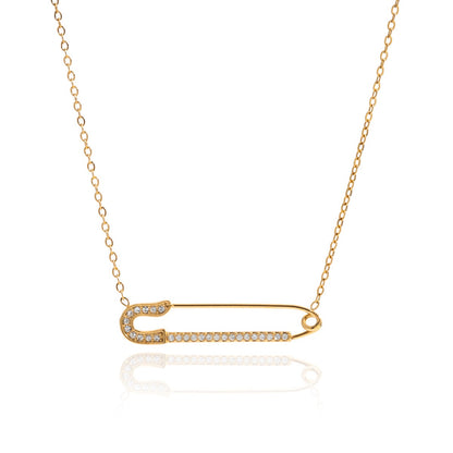 18K Gold Safety Pin Pendant Dainty Chain Layered Necklace Set