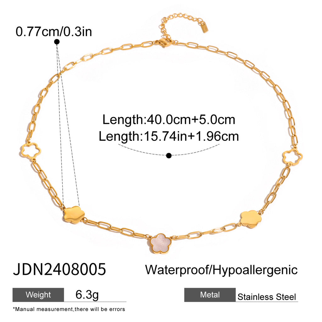 18K Gold Flower Paperclip Chain Bracelet
