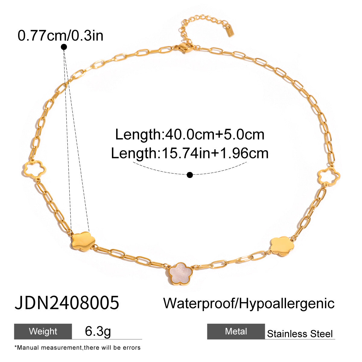 18K Gold Flower Paperclip Chain Bracelet