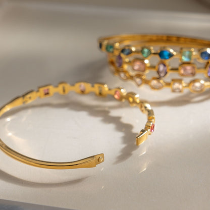 18K Gold Starlight Seduction Color Gem Bangle Bracelet
