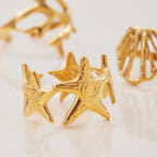 18K Gold Coastal Life Seashel Coral Starfish Ring Sets