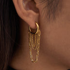 18K Gold Chic Chain Small Hoop Dangle Huggie Earrings