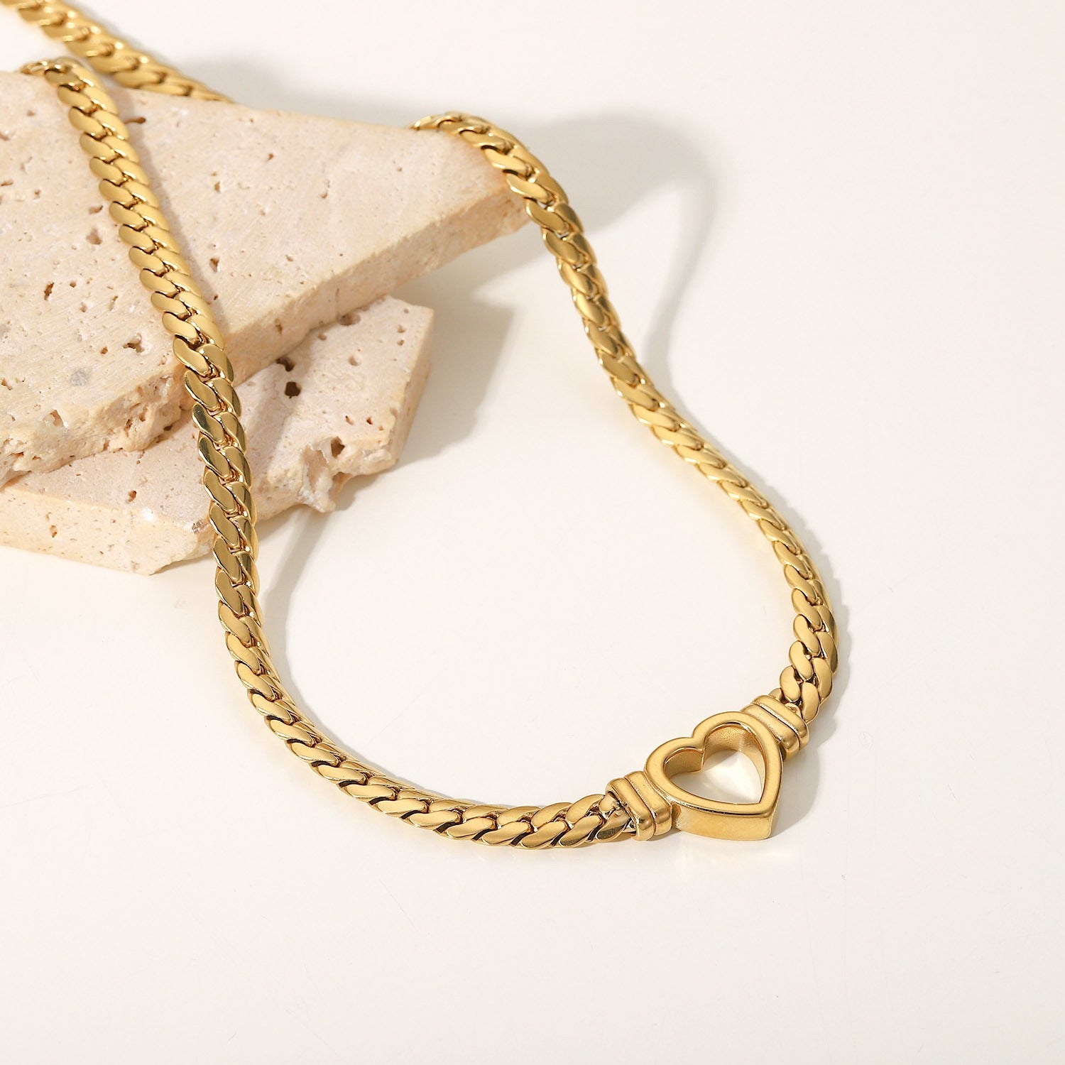 14K Gold Cuban Link Heart Necklace