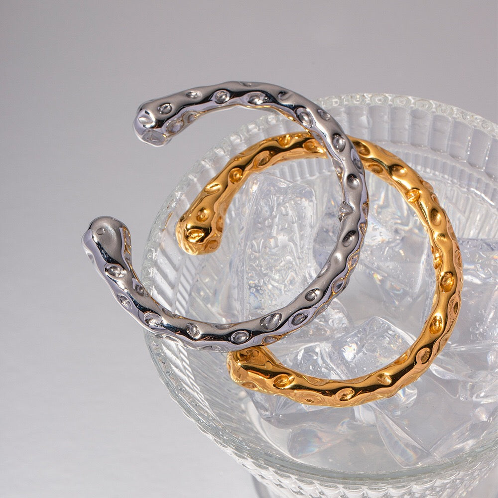 18K Gold Raw Luxe Statement Stacking Cuff Bangle Bracelet