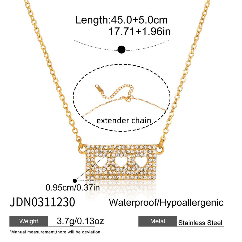 18K Gold Fully Iced Pave Heart Plate Pendant Necklace