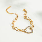 18K Gold Bling Heart Circle Chain Bracelet
