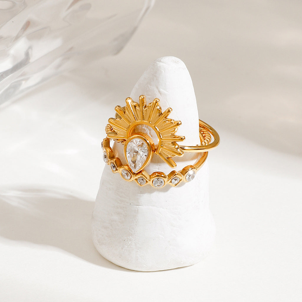 18K Gold Rising Sun Stacking Rings Set