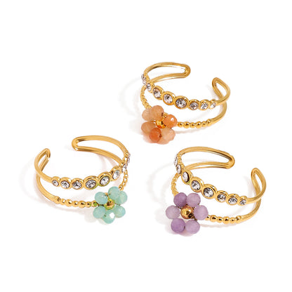 18K Gold Pastel Color Bejeweled Flower Ring
