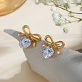 18K Gold Bling Heart Bow Dangle Earrings