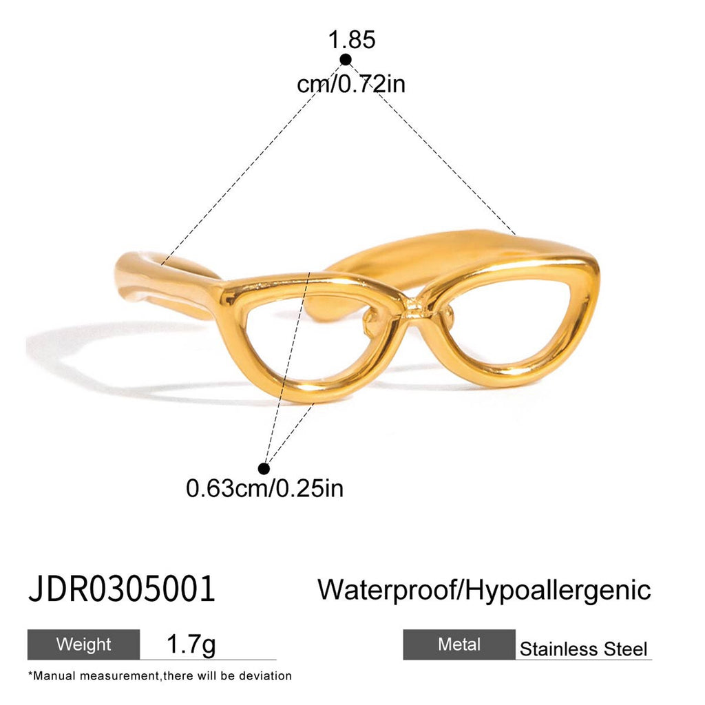 18K Gold Sexy Nerd Dainty Glasses Stacking Cuff Ring
