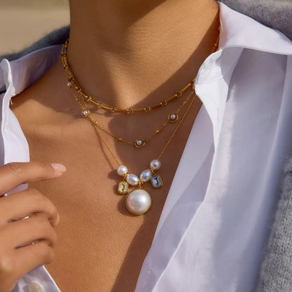 18K Gold Soft Harmony Pearl Charm Statement Necklace