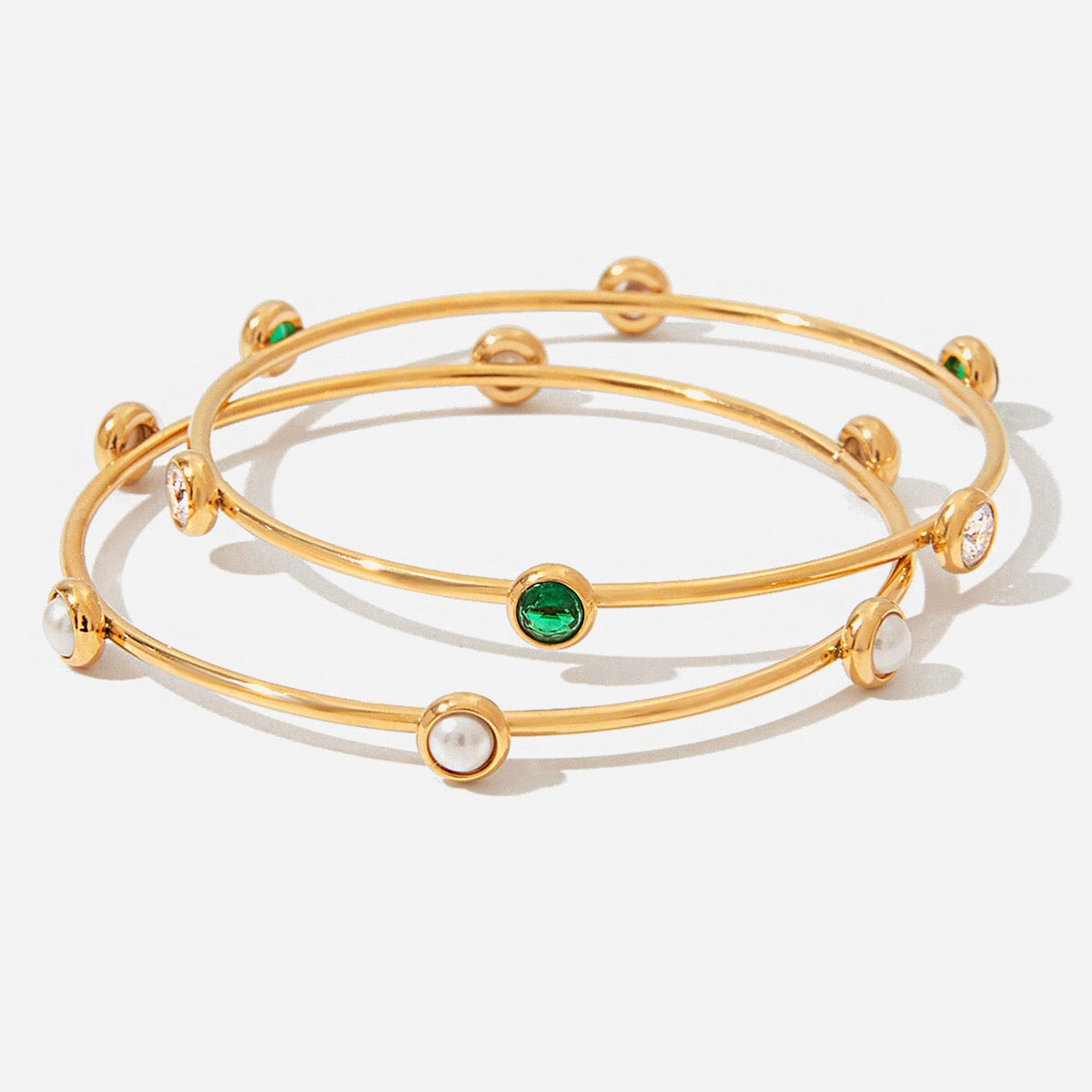 18K Gold Tiny Treasure Statement Slim Bangle Bracelet