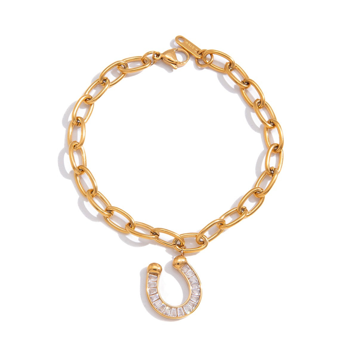 18K Gold Lucky Strike Horseshoe Chunky Statement Pendant Necklace