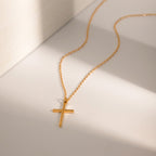 18K Gold Minimalist Cross Huggie Earrings With Charm