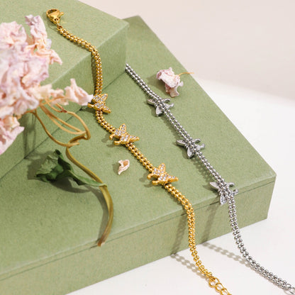 18K Gold Flutter Pave Butterfly Chain Bracelet