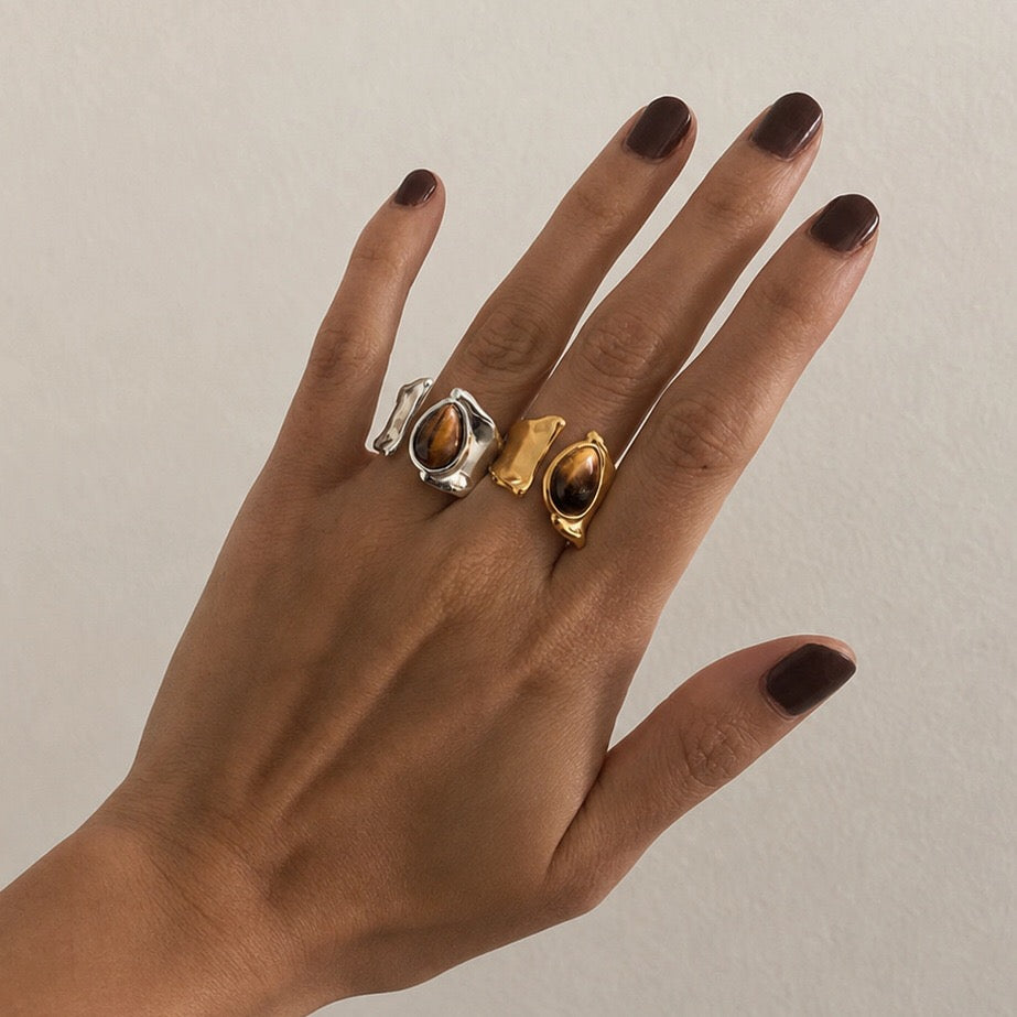 18K Gold Untamed Tiger Eye Statement Band Ring