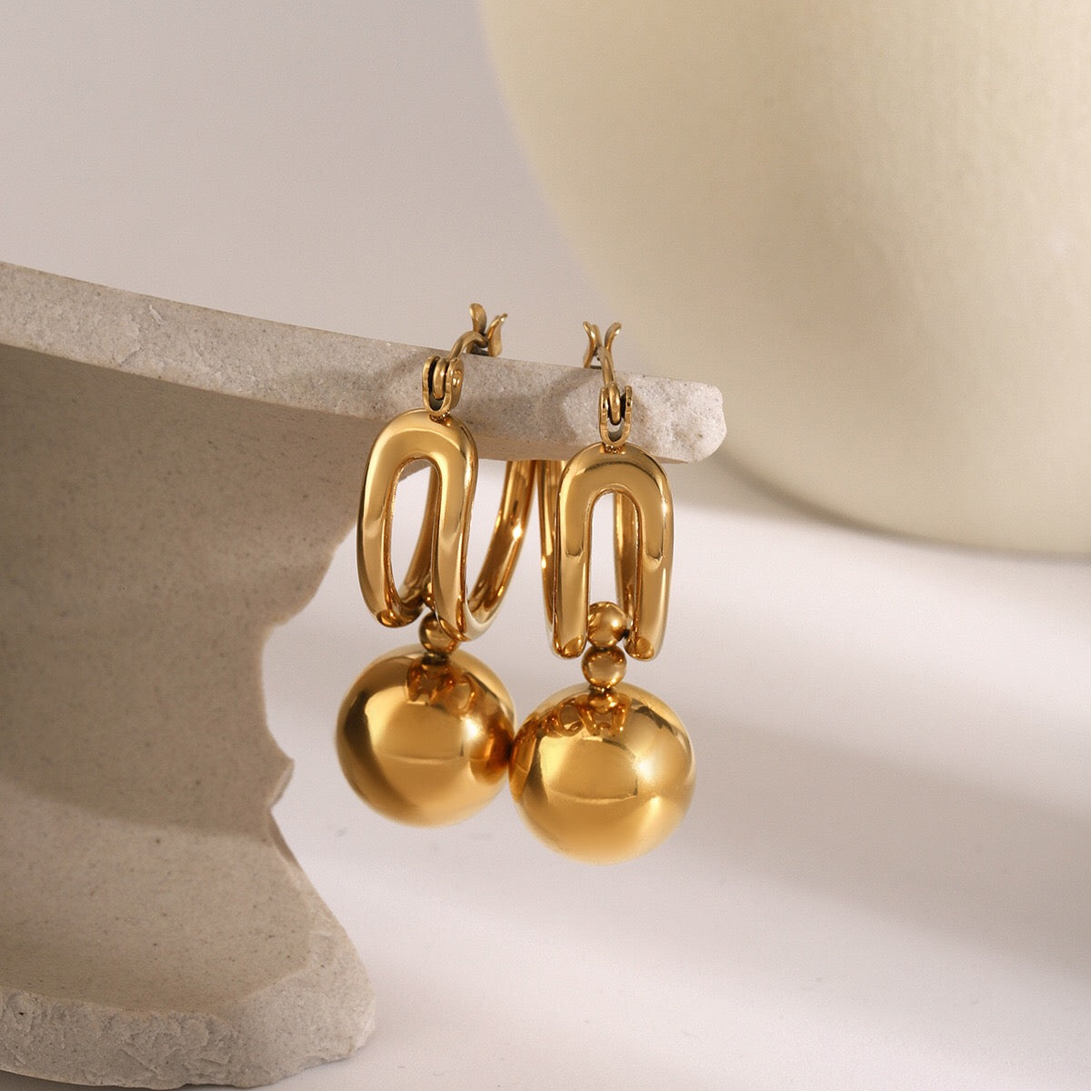 18K Gold Slideable Ball Drop Dangle Huggie Earrings