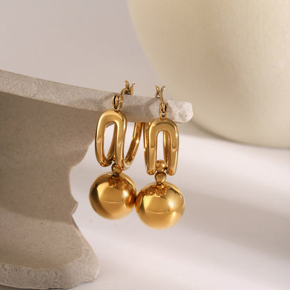 18K Gold Slideable Ball Drop Dangle Huggie Earrings