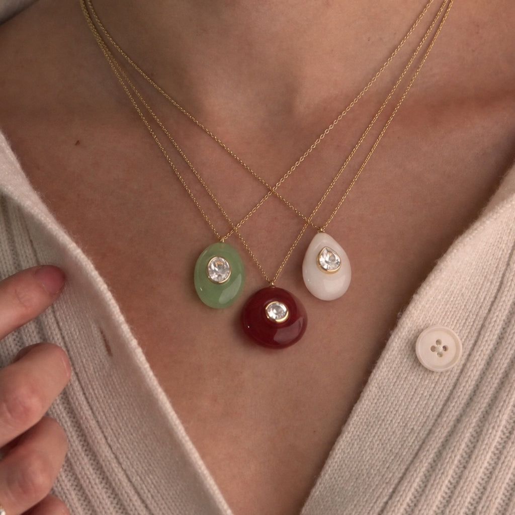 18K Gold Summer Healing Color Stone Long Pendant Necklace