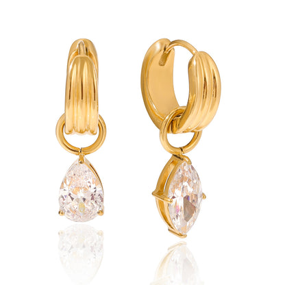18K Gold Forever Jewel Mismatched Small Hoop Huggie Earrings