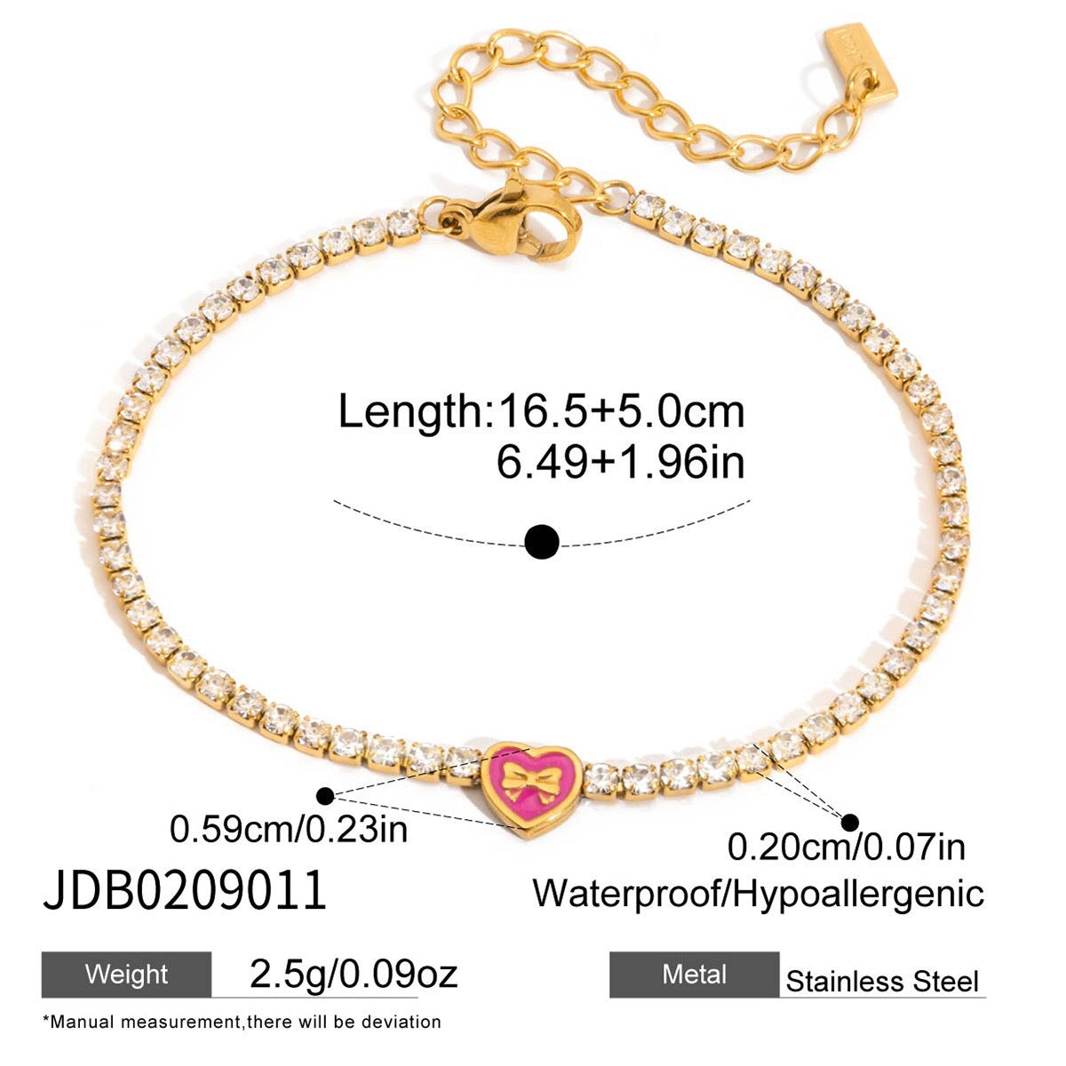 18K Gold Modern Fairytale Heart Bow Moon Clover Tennis Bracelet