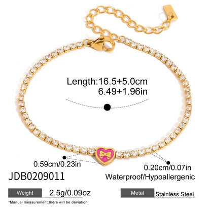 18K Gold Modern Fairytale Heart Bow Moon Clover Tennis Bracelet