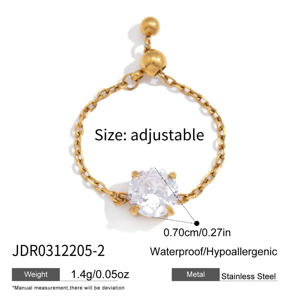 18K Gold Spark Drop Heart Clover Flower Adjustable Chain Ring