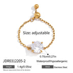 18K Gold Spark Drop Heart Clover Flower Adjustable Chain Ring