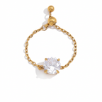 18K Gold Spark Drop Heart Clover Flower Adjustable Chain Ring