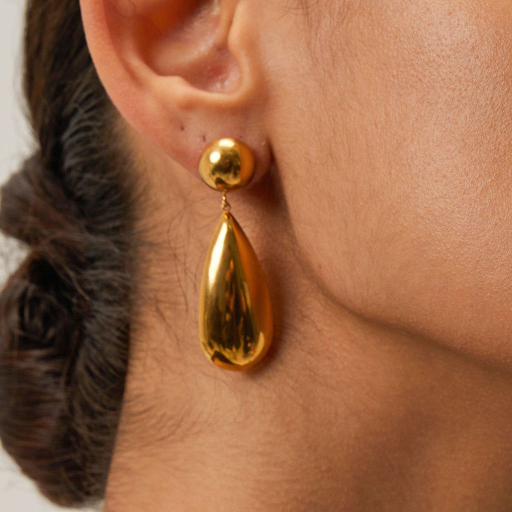 18K Gold Water Drop Dangle Statement Earrings