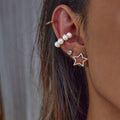18K Gold Born Star Stud Earrings Pearl Ear Cuffs Set