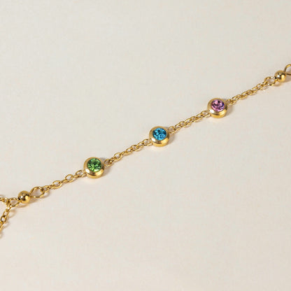 18K Gold Waterproof Color Gem Hand Chain Bracelet