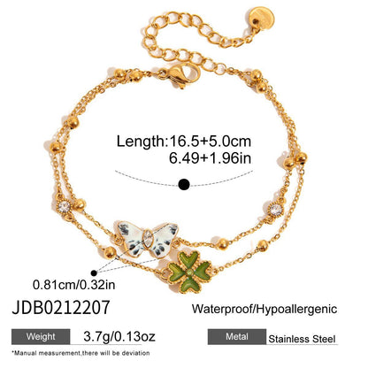 18K Gold Enchanted Garden Flower Dragonfly Butterfly Dainty Bracelet