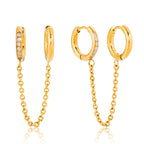 18K Gold Sweet Tangle Small Hoop Huggie Dangle Drop Chain Earrings
