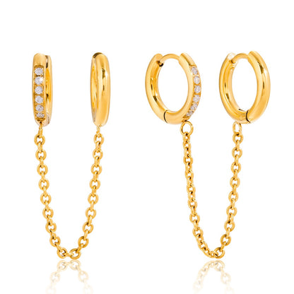 18K Gold Sweet Tangle Small Hoop Huggie Dangle Drop Chain Earrings