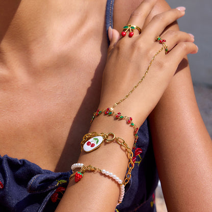 18K Gold Waterproof Red Cherry Trendy Hand Jewelry Chain Bracelet