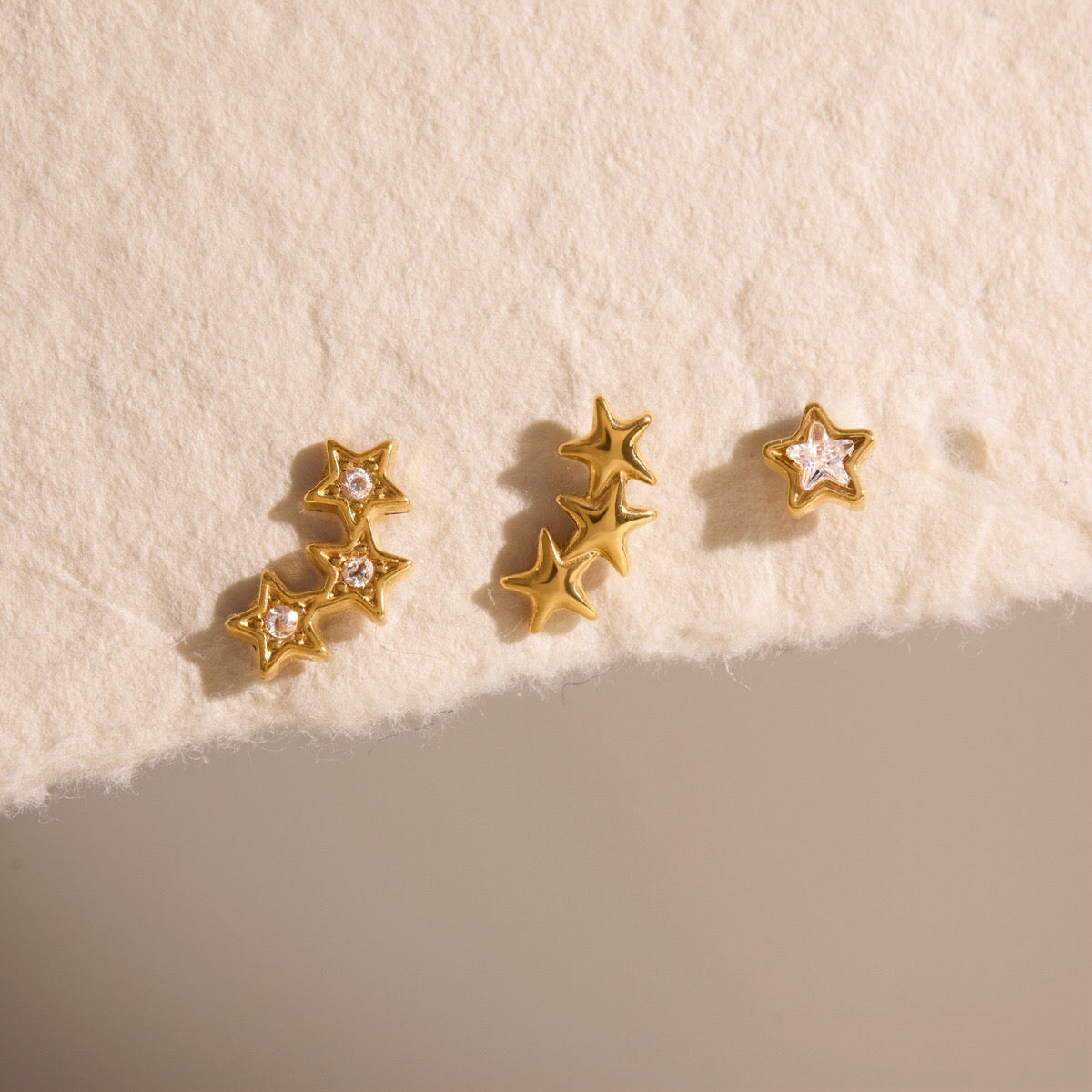 18K Gold Celestial Glow Stars Flat Back Stud Nap Earrings Set