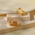 18K Gold Ribbed U Shape Hoop Huggie Earrings