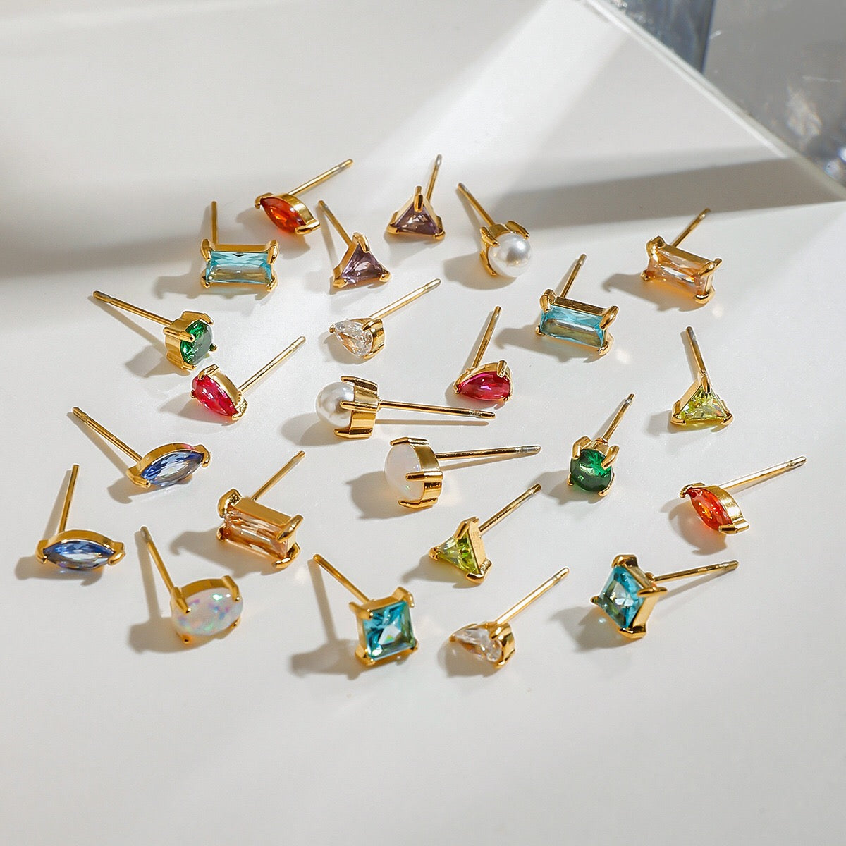 18K Gold Color Birthstone Everyday Cartilage Stud Earrings