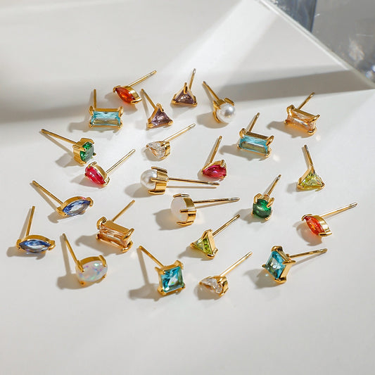 18K Gold Color Birthstone Everyday Stud Earrings
