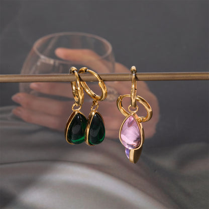 18K Gold Teardrop Birthstone Huggie Earrings