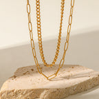 18K Gold Paperclip Cuban Link Chain Layered Necklace Set