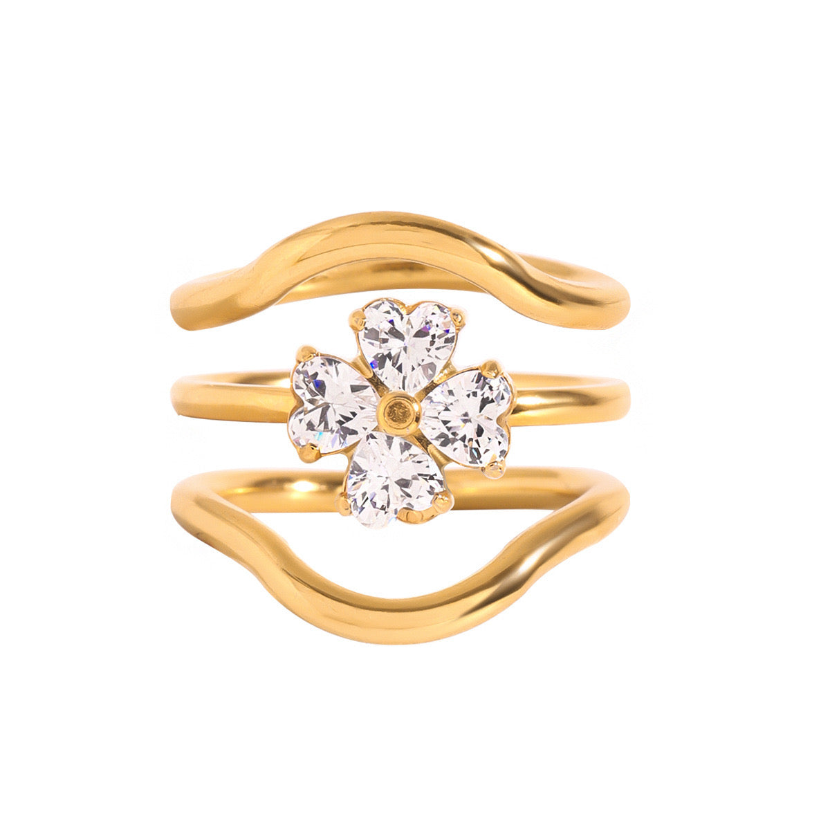 18K Gold Four Leaf Clover Stacking Rings Set